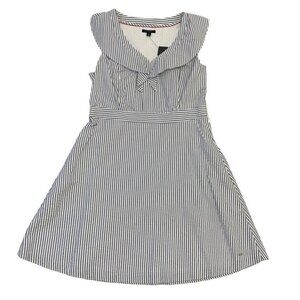 Tommy Hilfiger NWT dress white blue stripes 100%cotton sleeveless V neck size 14